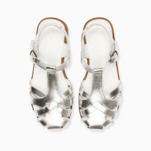 La Coqueta Silver Sofia Leather Girl Sandals